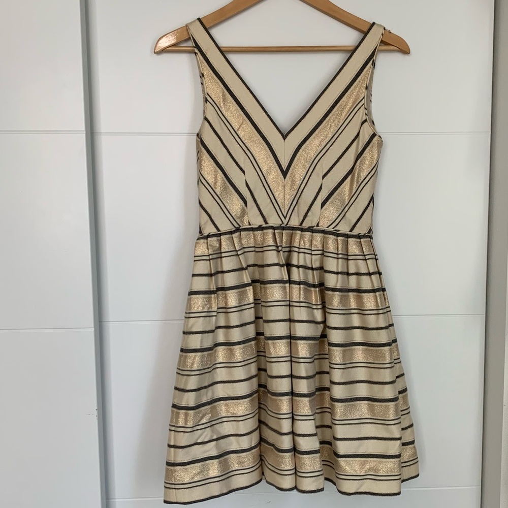 J. Crew Gold Metallic Striped Dress (Size 2)